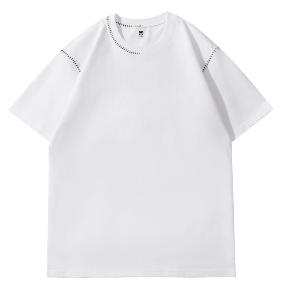Men's Summer T-Shirt 240G Heavy Cotton with Contrast Embroidery New Fashion Simple Design 3D Pattern