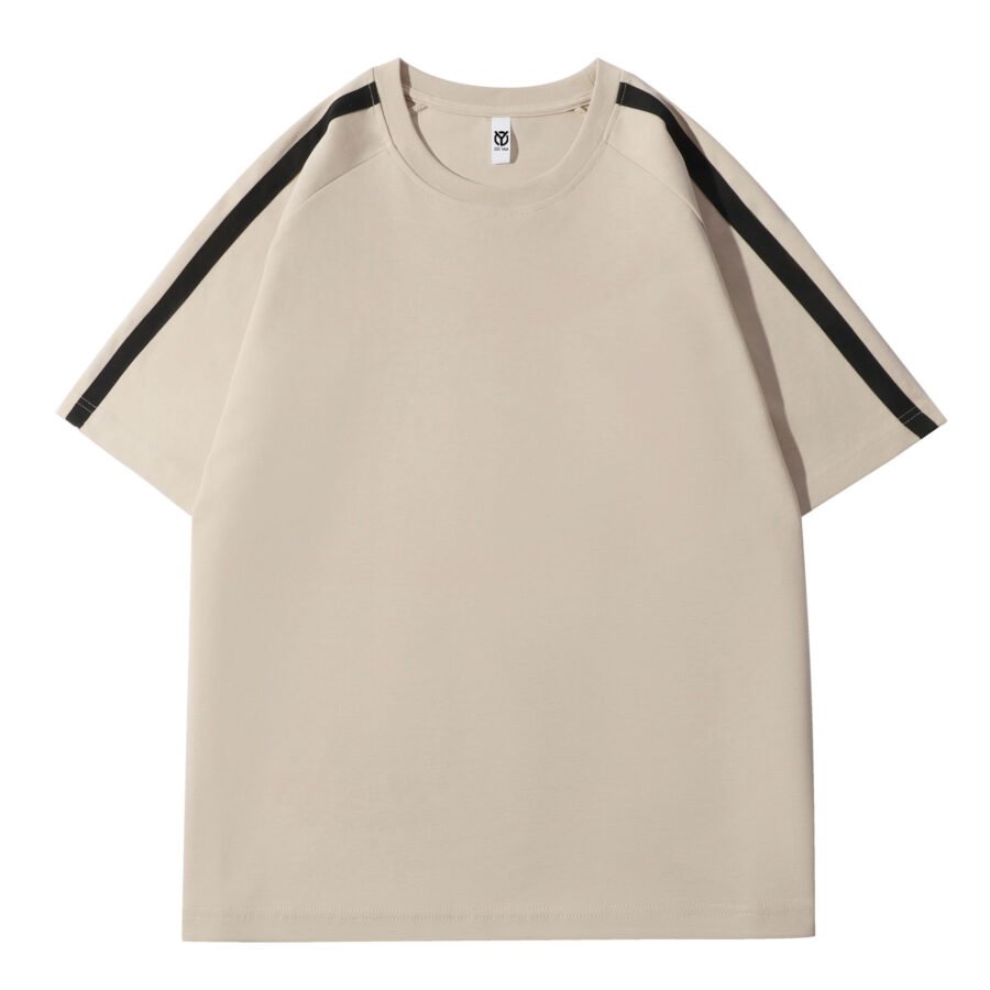 High Quality Men's Waffle Cotton Tshirt Heavy Weight Oversized Fit Streetwear with Stripes on Sleeves Yarn Dyed